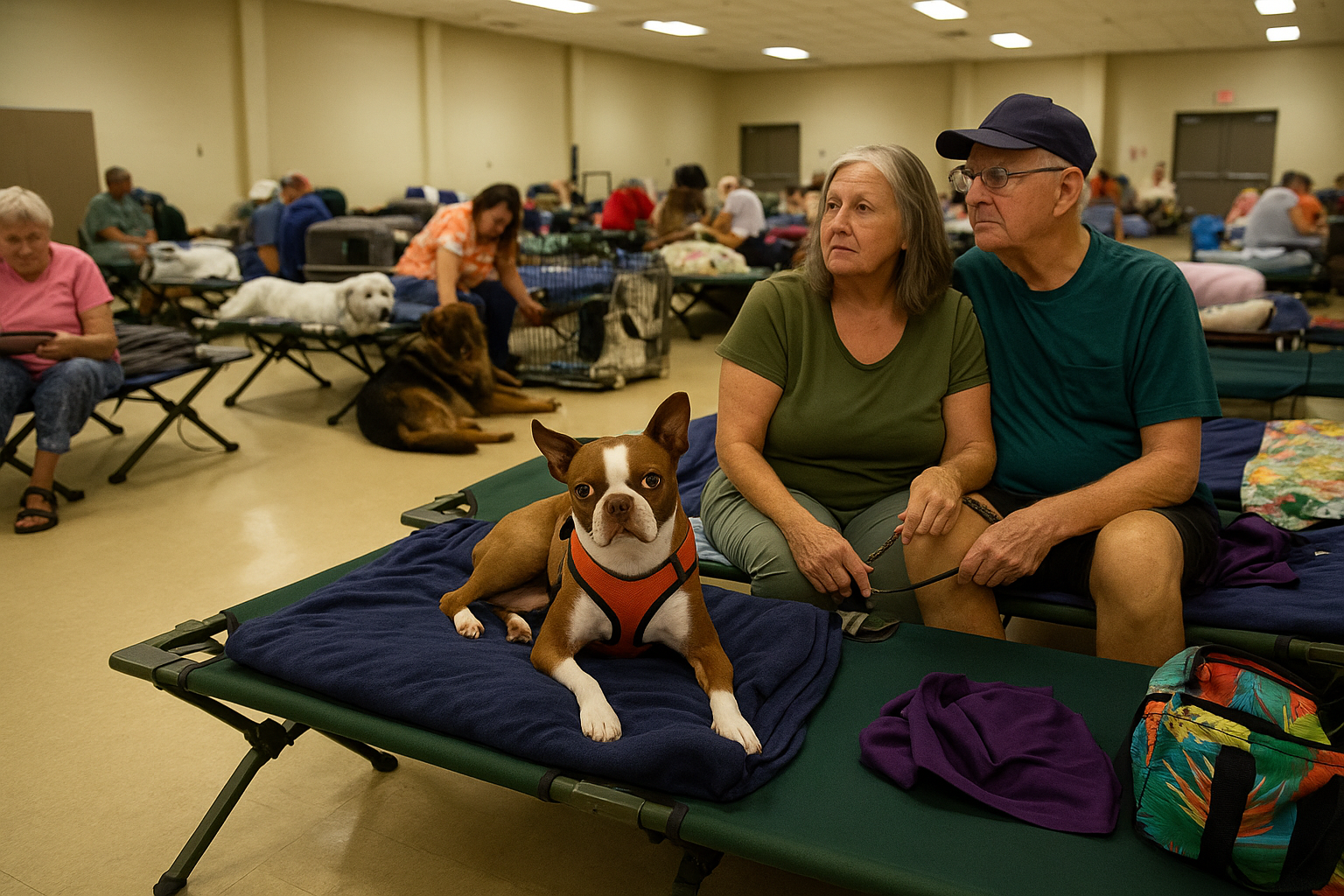 Senior couple with a small dog inside a protected Florida home